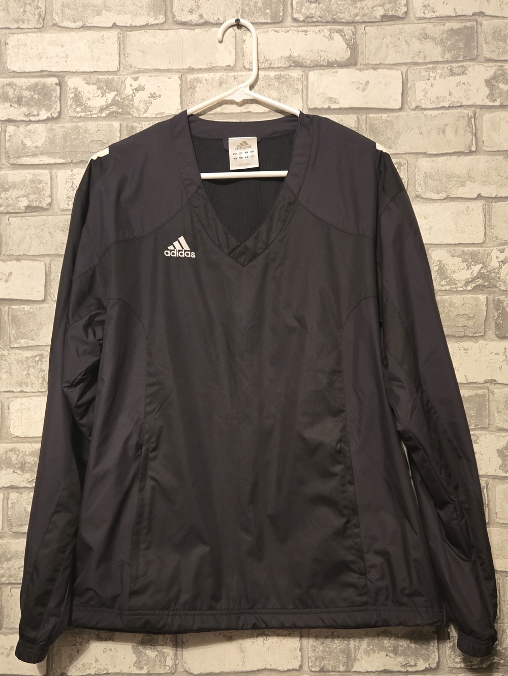 adidas Black Men's V-Neck Windbreaker Pullover Jacket